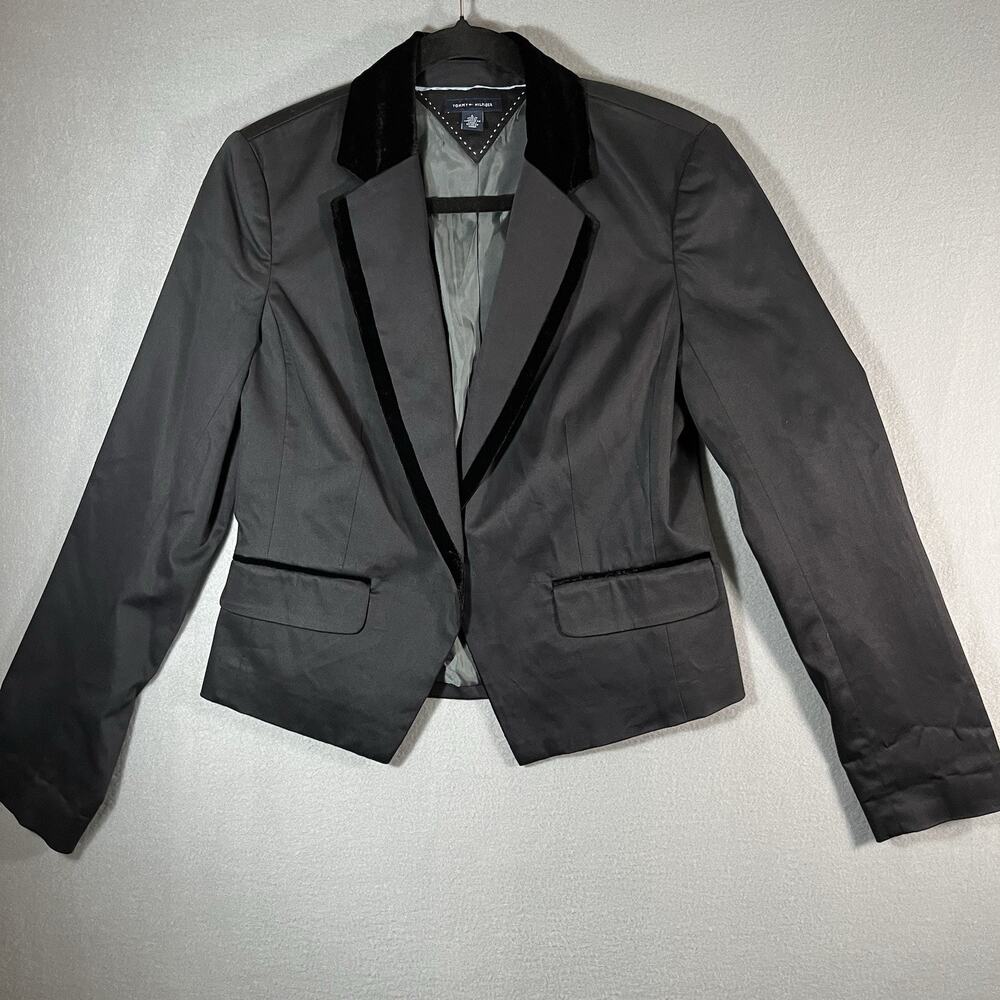 Tommy Hilfiger Black velvet trimmed single button blazer Jacket Sz 6‎